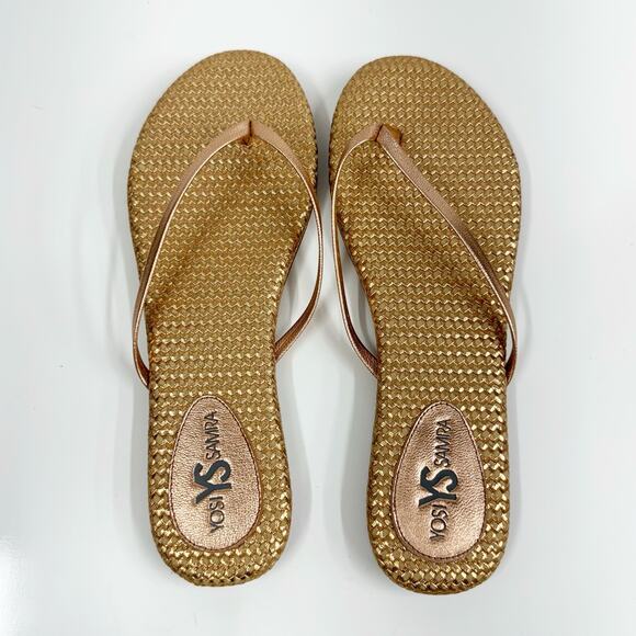 Yosi Samra Flip Flops Thong Sandals Woven Metallic Rose Gold Beach Pool Womens 9 - Picture 2 of 6